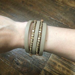 Tan Leather & Gold Nugget Multi Strand Bracelet